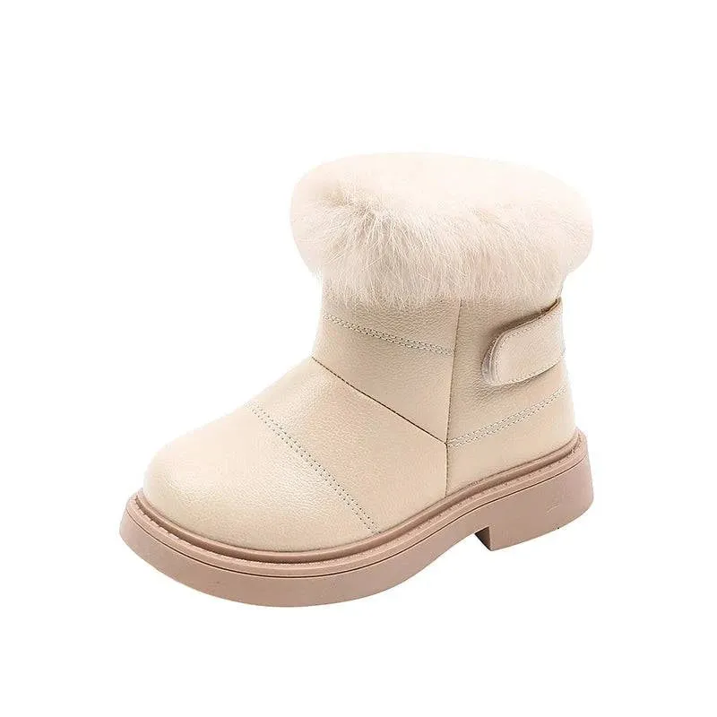 2024 Britain Style Kids Boots – Cozy, Plush, Solid Color Winter Shoes for Girls & Boys ❄️ 👢