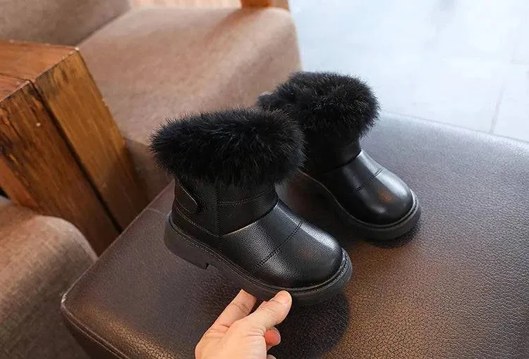 2024 Britain Style Kids Boots – Cozy, Plush, Solid Color Winter Shoes for Girls & Boys ❄️ 👢