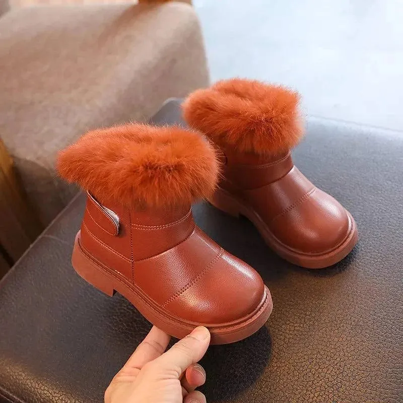 2024 Britain Style Kids Boots – Cozy, Plush, Solid Color Winter Shoes for Girls & Boys ❄️ 👢