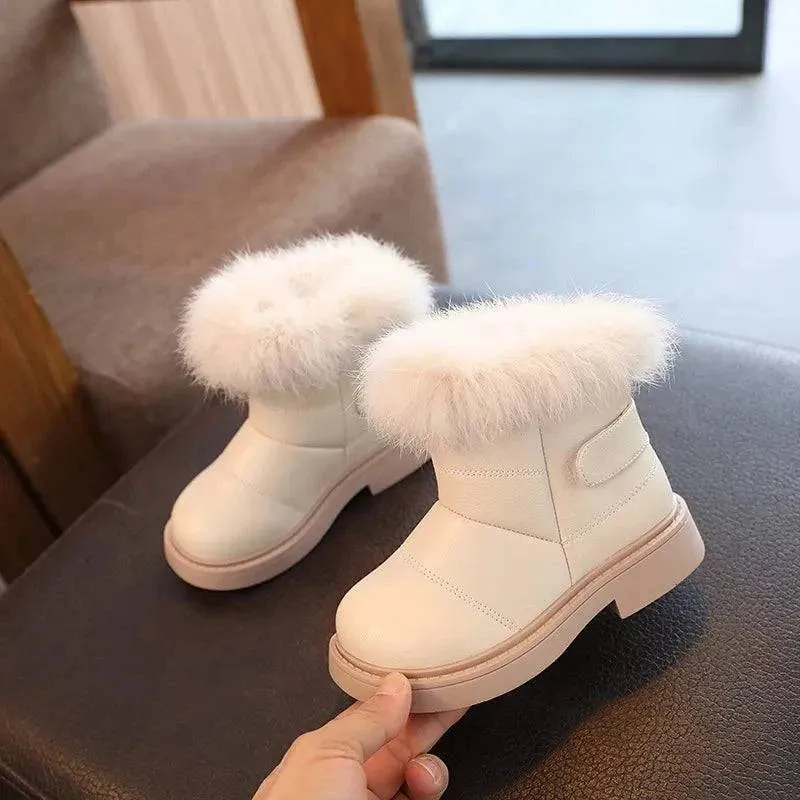 2024 Britain Style Kids Boots – Cozy, Plush, Solid Color Winter Shoes for Girls & Boys ❄️ 👢