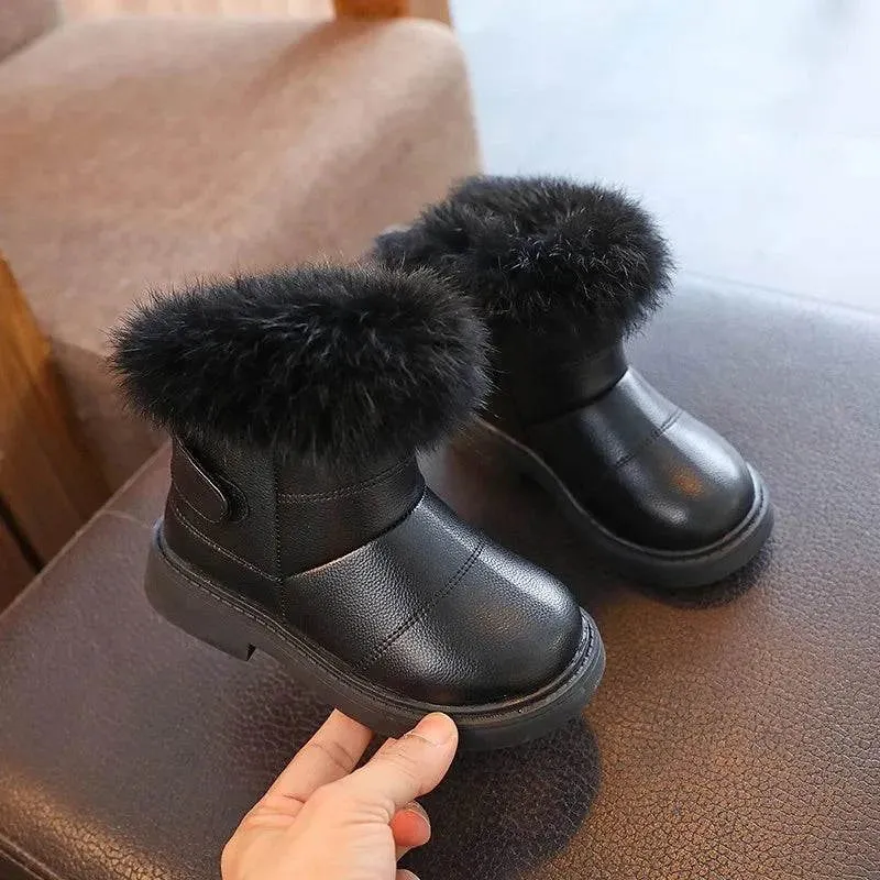 2024 Britain Style Kids Boots – Cozy, Plush, Solid Color Winter Shoes for Girls & Boys ❄️ 👢
