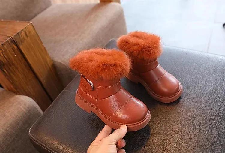 2024 Britain Style Kids Boots – Cozy, Plush, Solid Color Winter Shoes for Girls & Boys ❄️ 👢