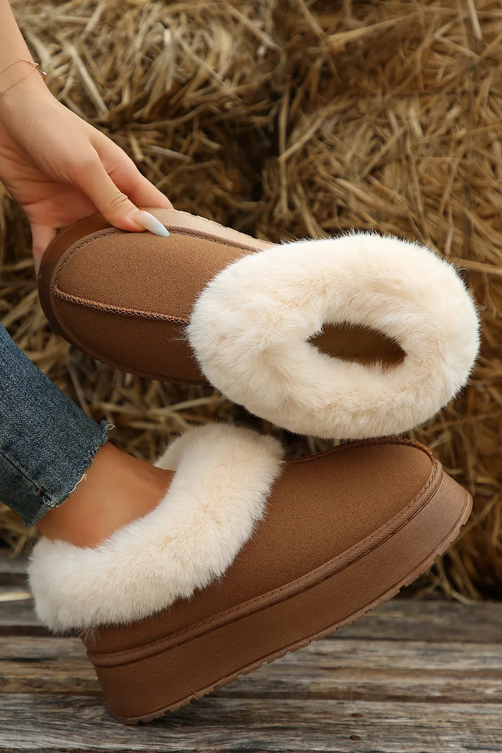 Contrast Print Plush Lined Snow Boots