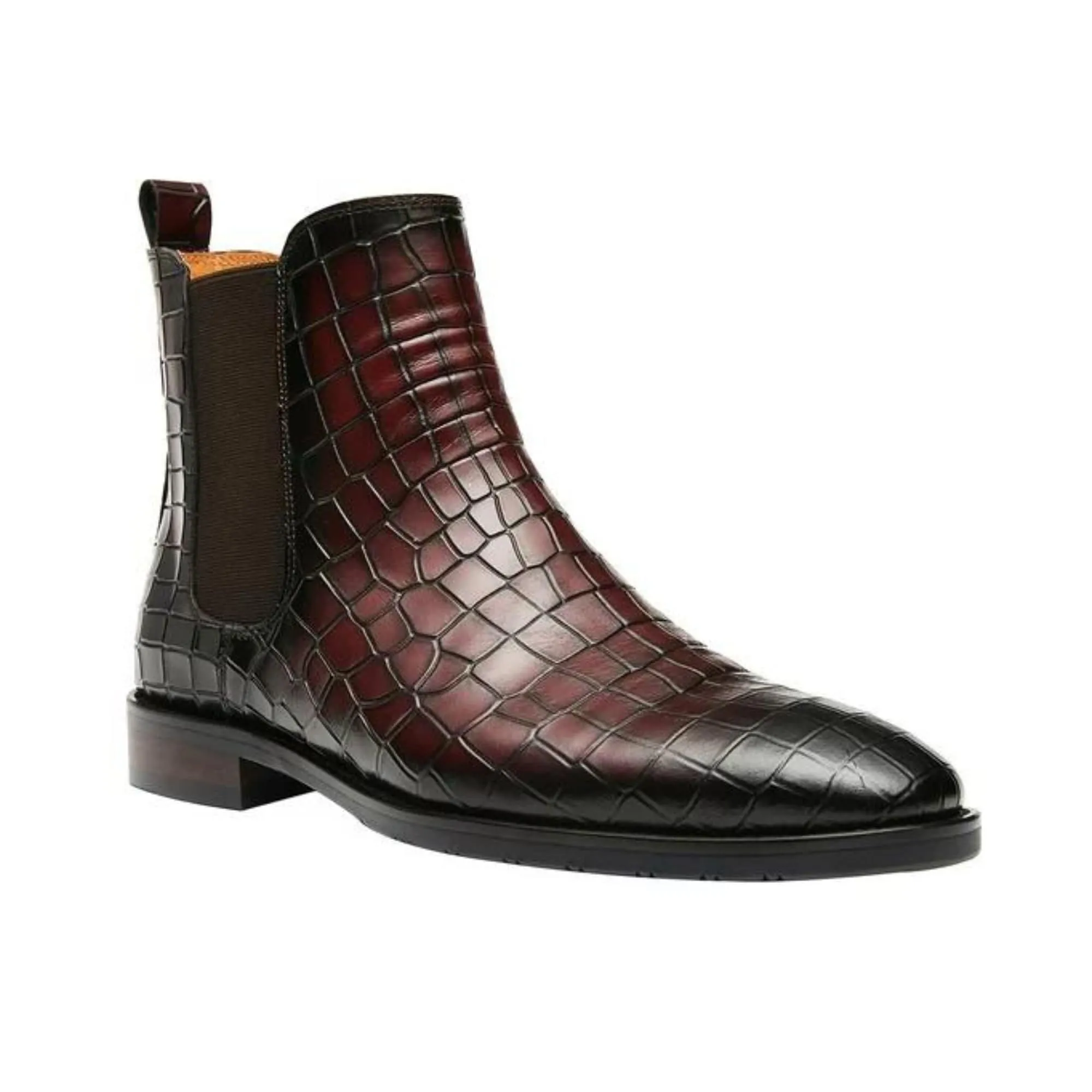 Handmade Customisable Crocodile Pattern Leather Chelsea Boots For Men