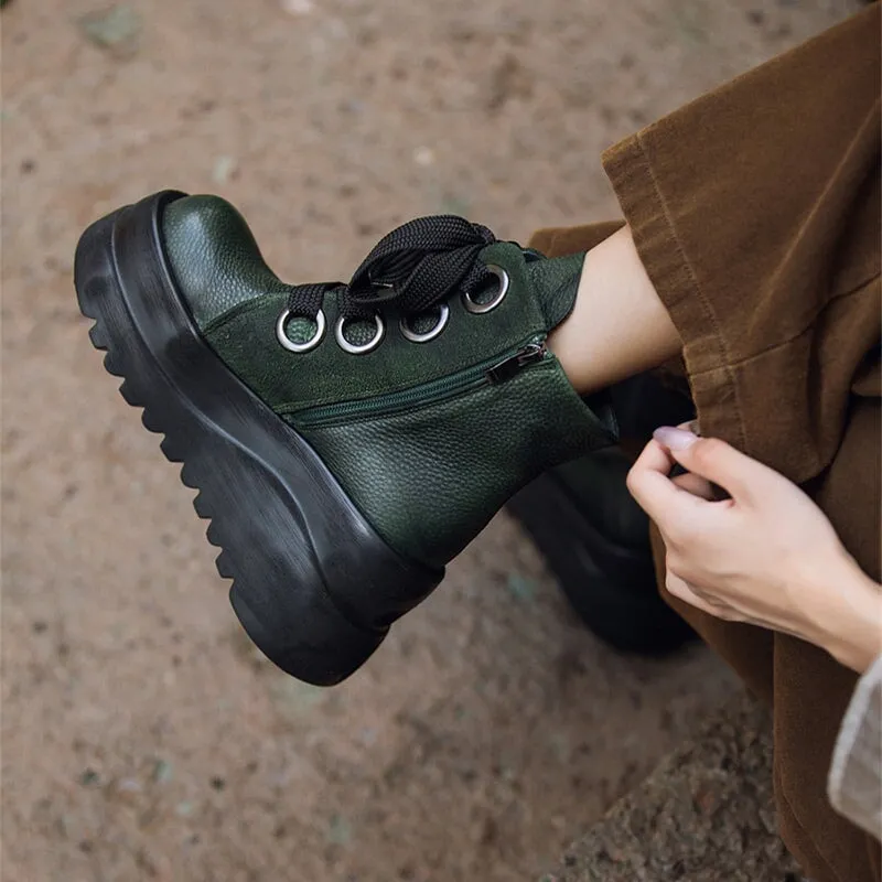Lace up Martin Boots 90mm Platform Boots Handmade Combat Boots in Brown/Black/Green