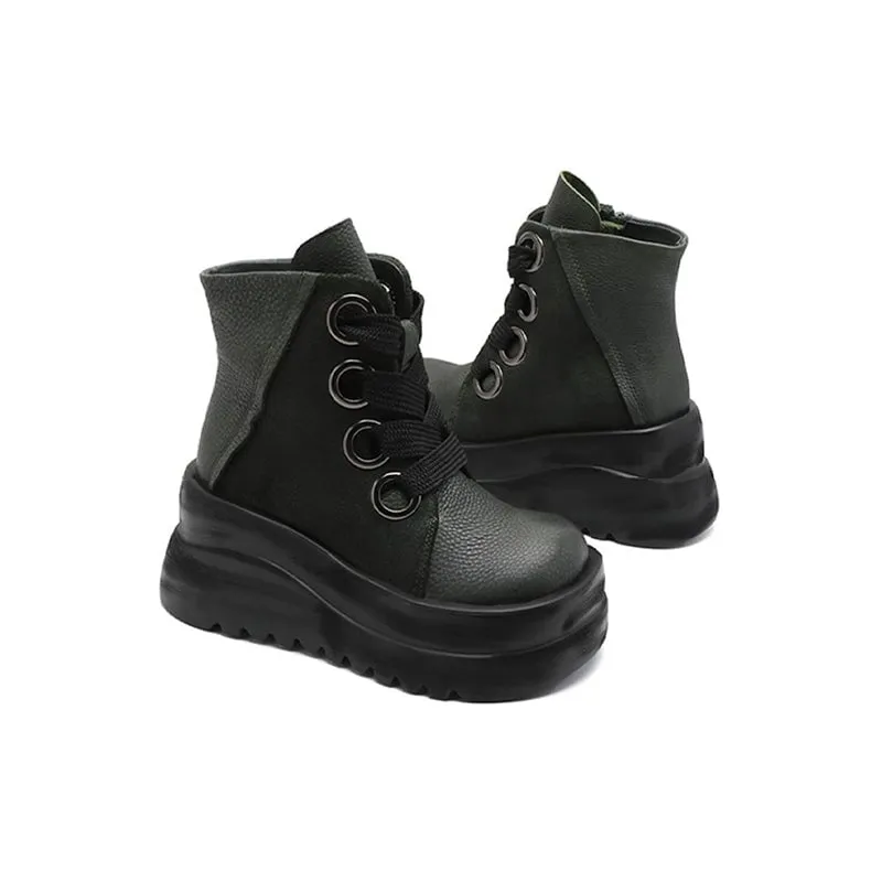 Lace up Martin Boots 90mm Platform Boots Handmade Combat Boots in Brown/Black/Green