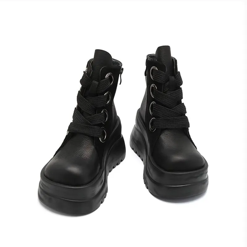 Lace up Martin Boots 90mm Platform Boots Handmade Combat Boots in Brown/Black/Green