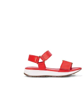 Logo-buckle coral red nappa leather sandals