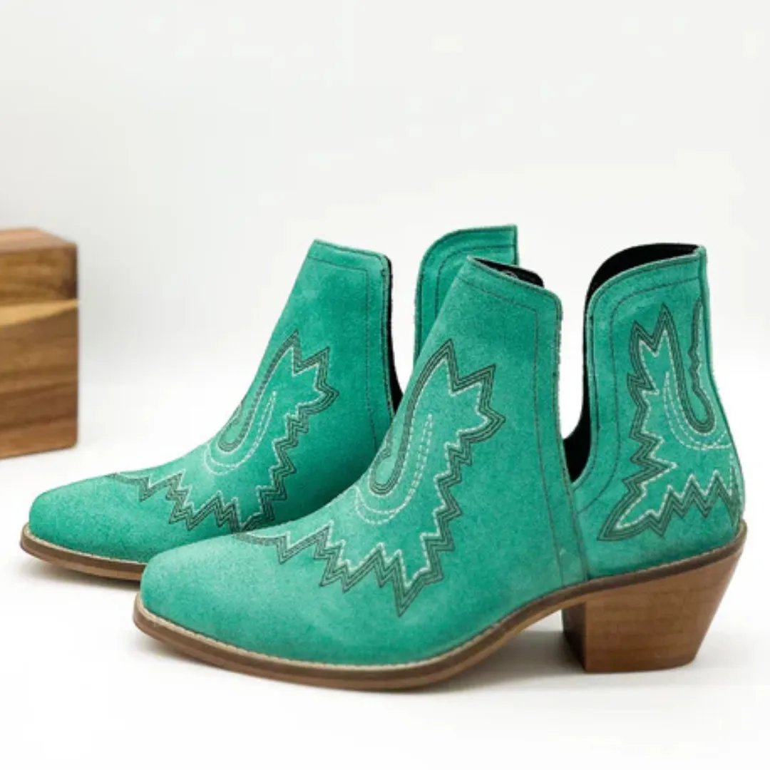 Online Exclusive | Kickin' Western embroidered Booties in Turquoise Suede