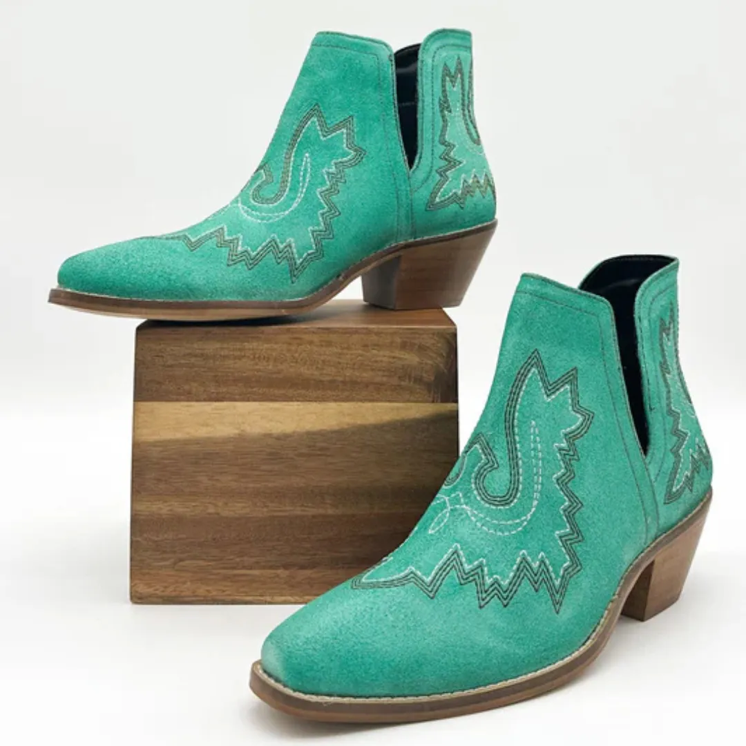 Online Exclusive | Kickin' Western embroidered Booties in Turquoise Suede