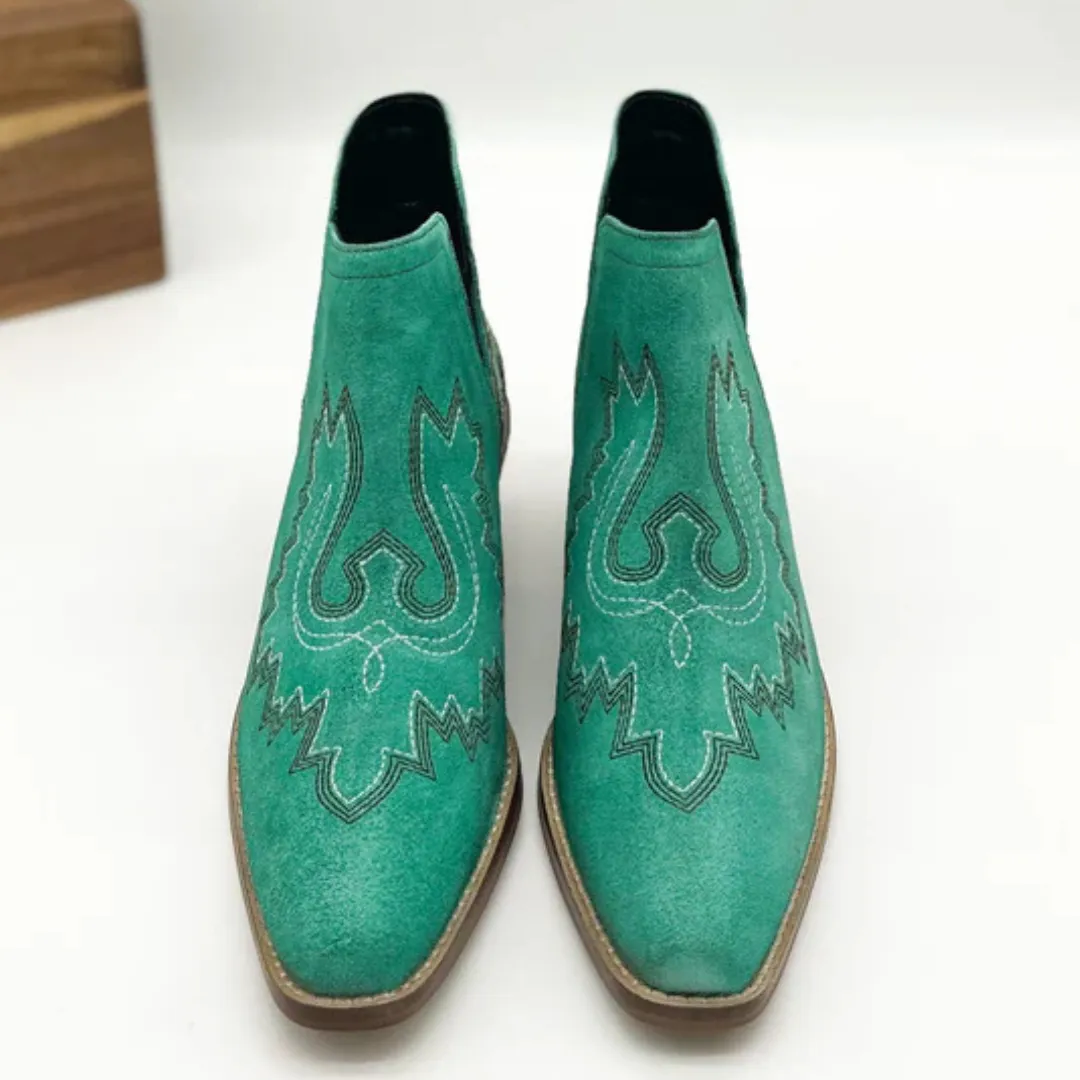 Online Exclusive | Kickin' Western embroidered Booties in Turquoise Suede