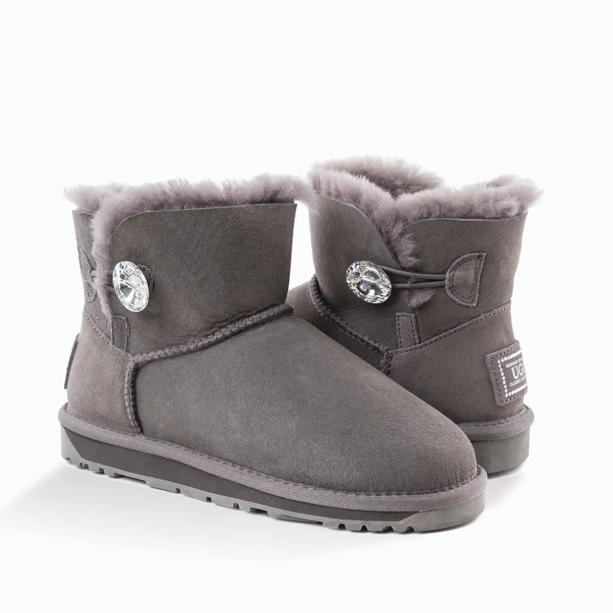 OZWEAR Ugg Classic Mini Button Whth Swarovski Boots (Water Resistant)