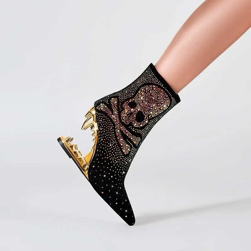 Water Diamond Wolf Teeth Shaped Heel Women's Short Boots
